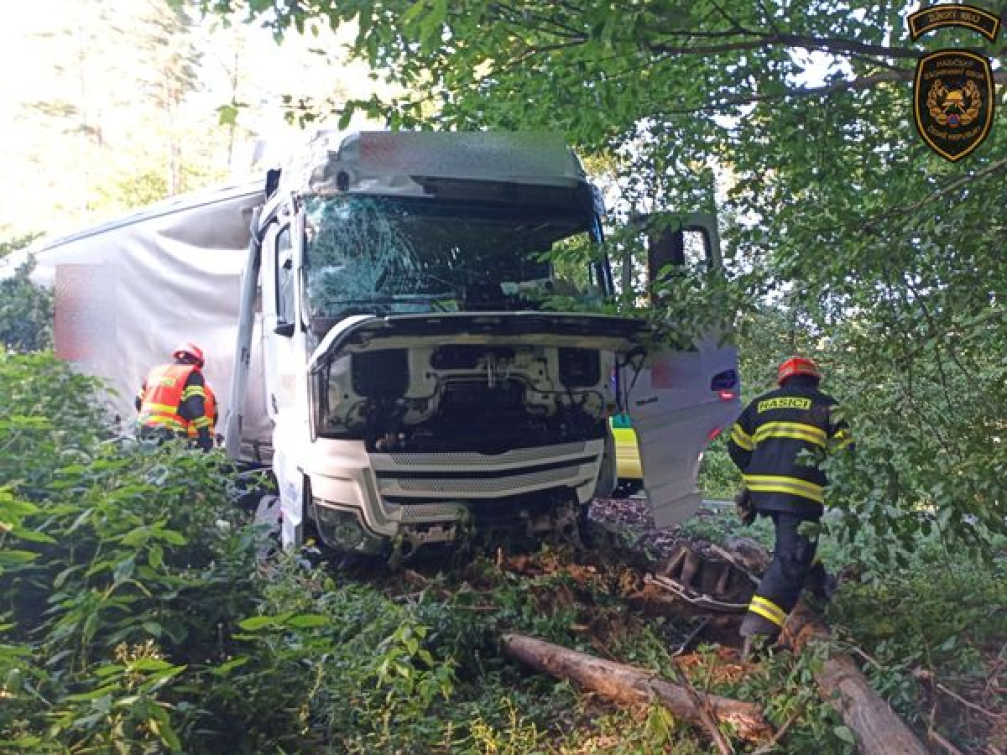 Nezvládl řízení a s kamionem vjel do lesa