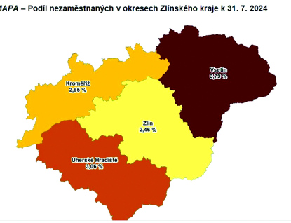 Nezaměstnanost ve Zlínském kraji v červenci mírně vzrostla, podíl nezaměstnaných osob je stále nižší, než je republikový průměr