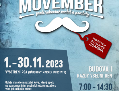 Preventivní akci Movember bude i letos možné podpořit během